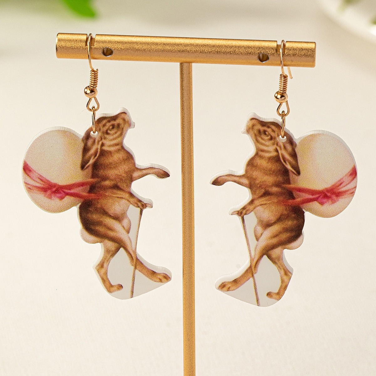 1 Pair of Rabbit Carrying Egg Earrings Single-Sided Printed Acrylic Material