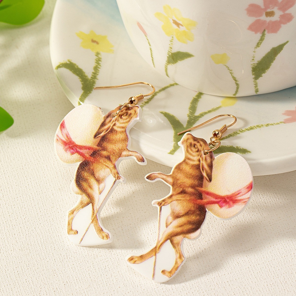 1 Pair of Rabbit Carrying Egg Earrings Single-Sided Printed Acrylic Material