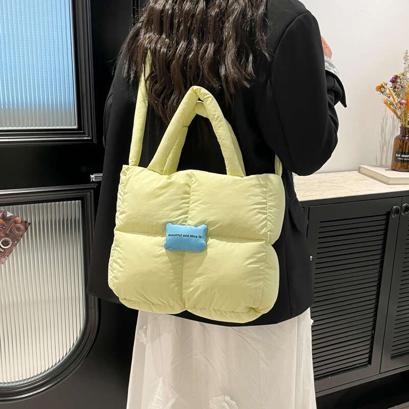 Fashion Embroidered Square Down Handbag Simple Large Capacity Crossbody Ins Dopamine Shoulder Bag for Women