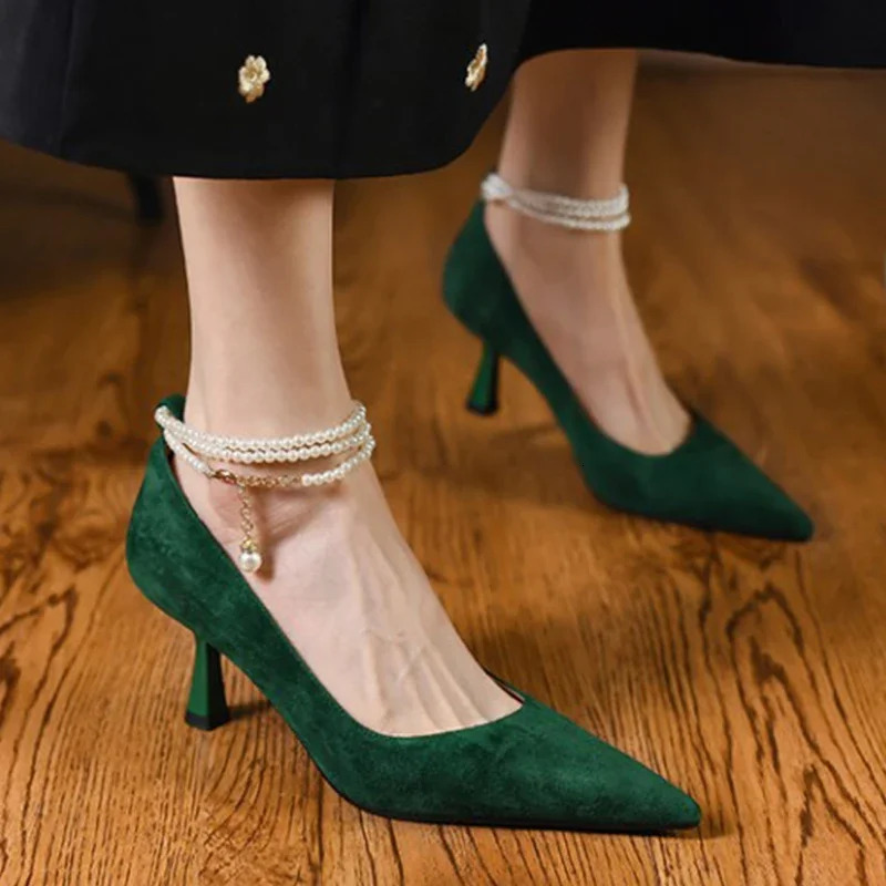 Sandals Green Women High Heels Shoes Retro Pointed Toe Sexy Pumps Summer Wedding Women Shoes Stilettos Zapatos 250624