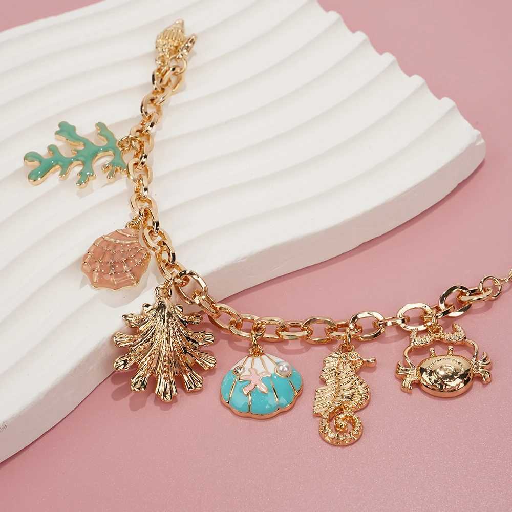 Fashion Colorful Starfish Shell Conch Bracelets For Women Gold-color Chain Bangle Ocean Wristband Summer Beach Jewelry X250625