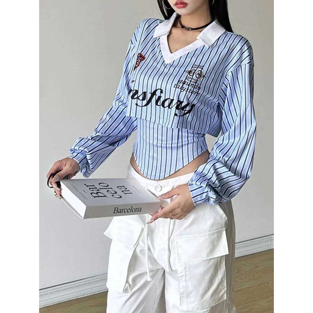 Preppy Style Cropped Streetwear Stripe Letter Printing T Shirts + Grunge Irregular Tank Top Women Y2k Aesthetic Two Pieces Set