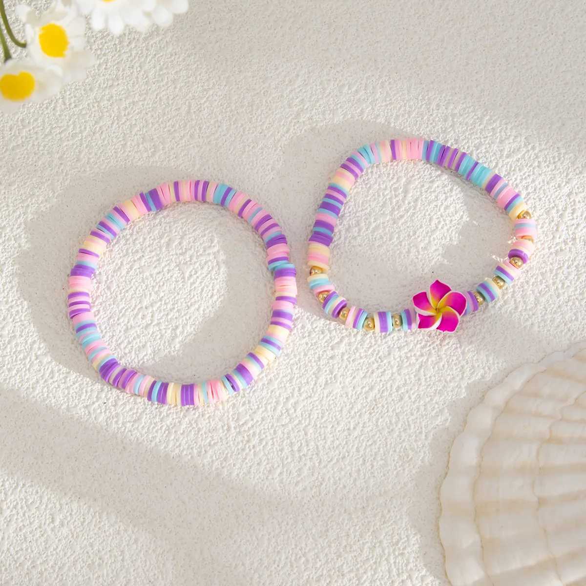 New Bohen Five-petal Flower Pendant Bracelet Colorful Beaded CCB Soft Clay Bracelet Set Summer Beach Jewelry Accessories Gift X250625