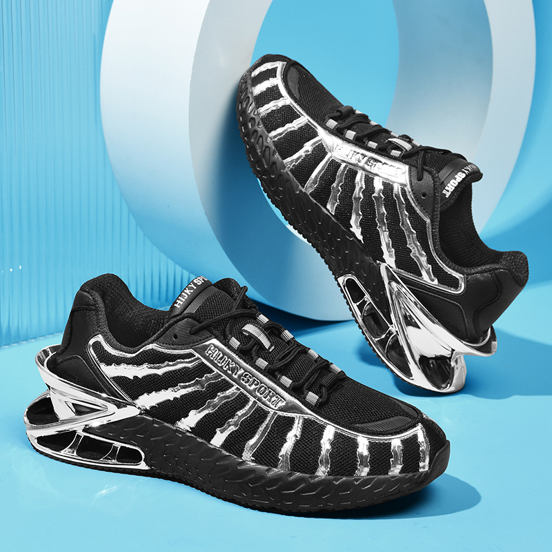 2407-Men's Gold Plated Shock Absorbing Blade Running Shoes Anti Slip Sports Tennis Walking Blade Sneakers Hip Hop