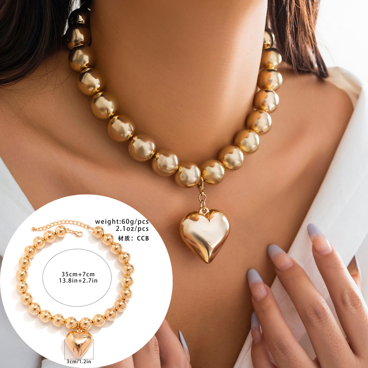 Exaggerated Cyber Style Multi-layer Bead Layered Elegant Niche Detachable Heart-shaped Personality Necklace