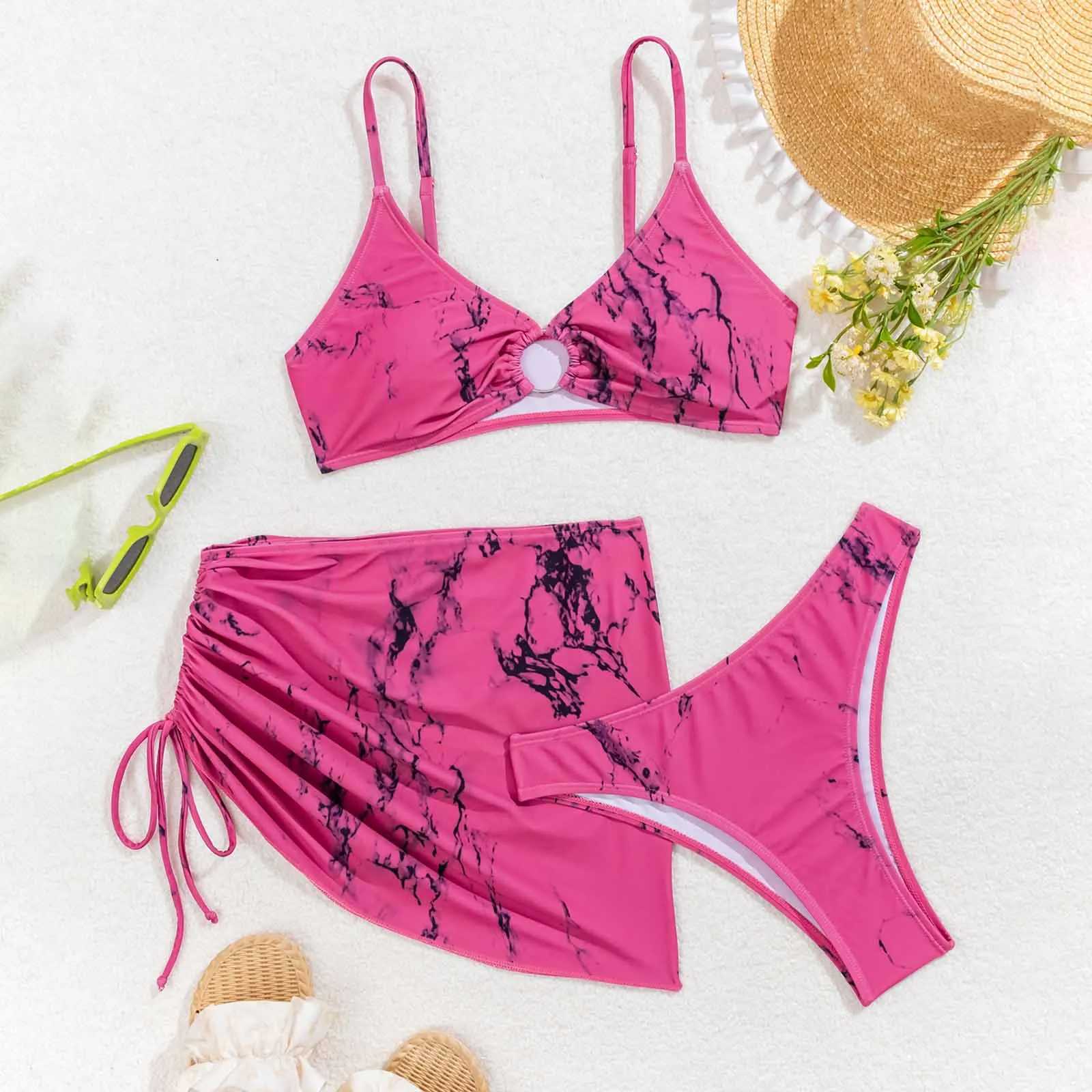 Tie Dye Fashion Women Brazilian Bikini Sets Triangle Printed Push Up Swimwear 3 Piece Summer Beachwear Cover Ups Swimsuits XJ250624