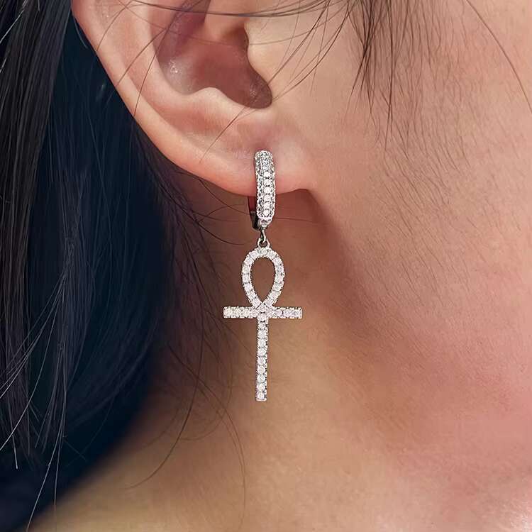 Fashion Cross Hoop Earrings S925 Silver 14k 18k Yellow Gold Plated White Moissanite Diamond Gem Drop Earrings for Woman Man