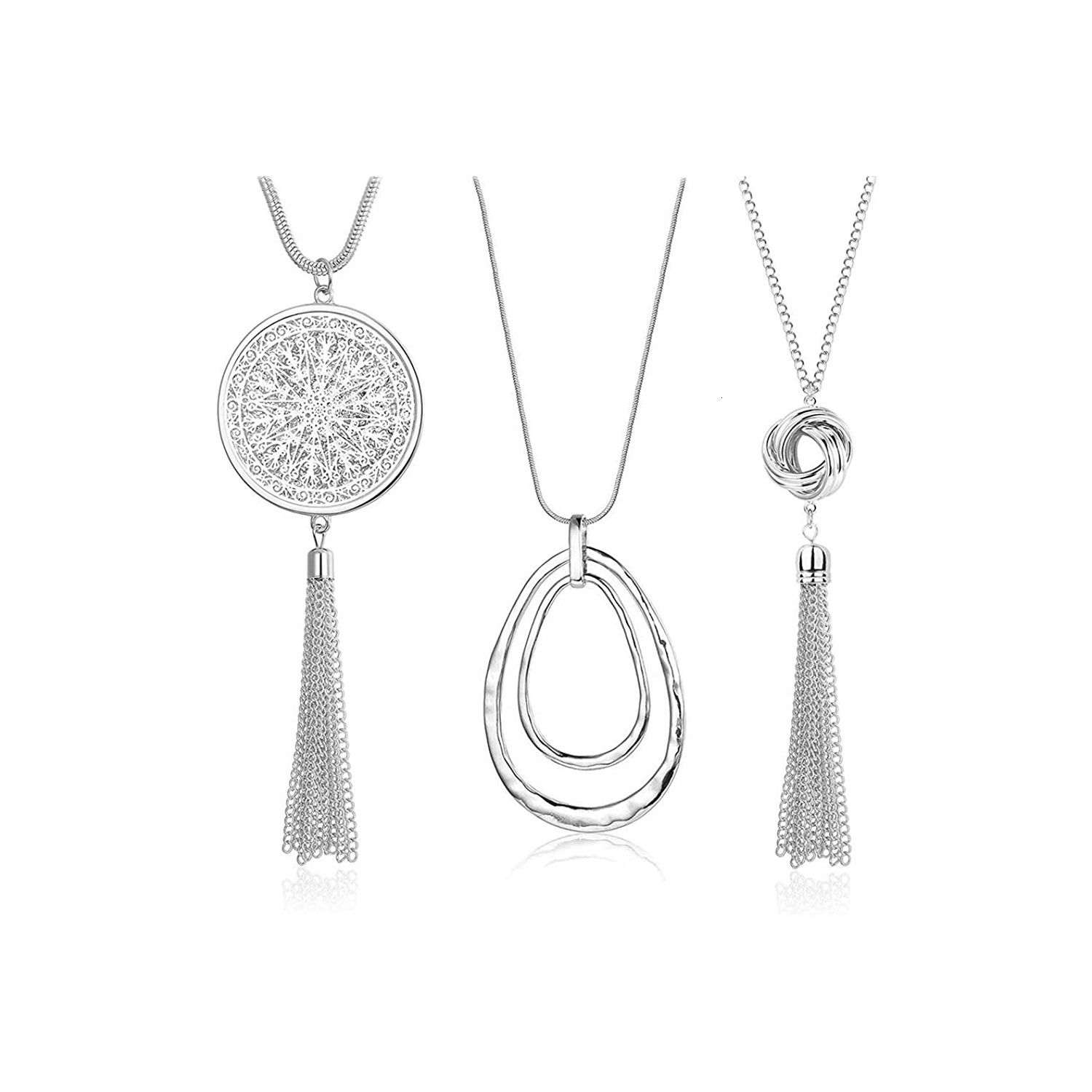 Jewelry 8-Piece Color-Retaining Tassel Geometric Necklace Set Fashion Exaggerated Round Ring Women's Sweater Chain Jewelry for Women