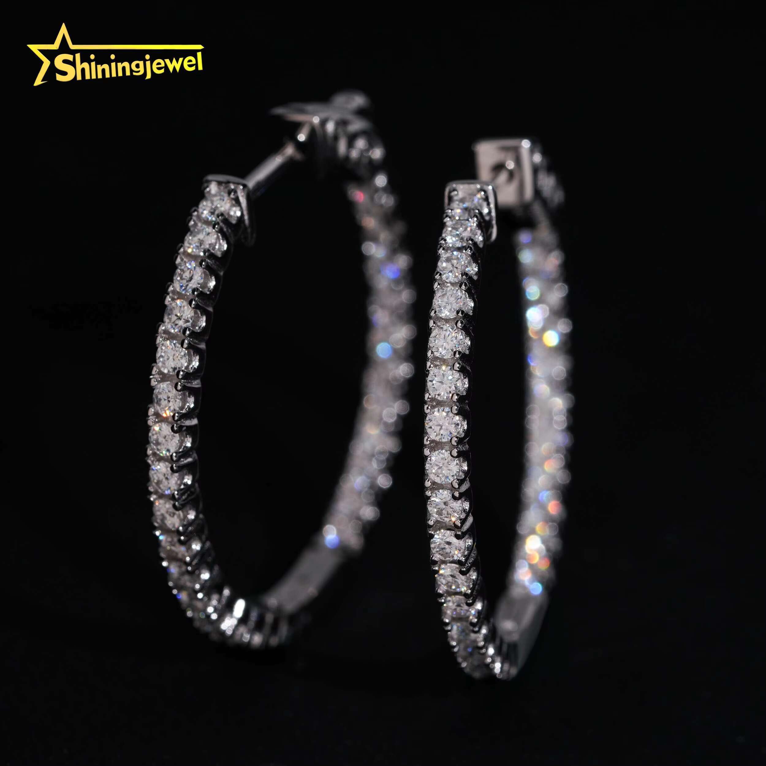 Pass Diamond Tester Women 2.0MM VVS Moissanite Earrings 925 Sterling Silver Gold Plated Hip Hop Diamond Hoop Earrings