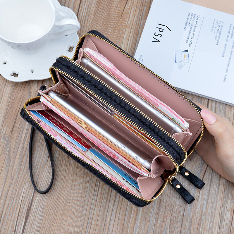 Free Shipping 2025 New Designer Bag New Women's Wallet Long Double Zipper Clutch Fashion Lychee Texture Large Capacity Double Layer Wallet Phone 