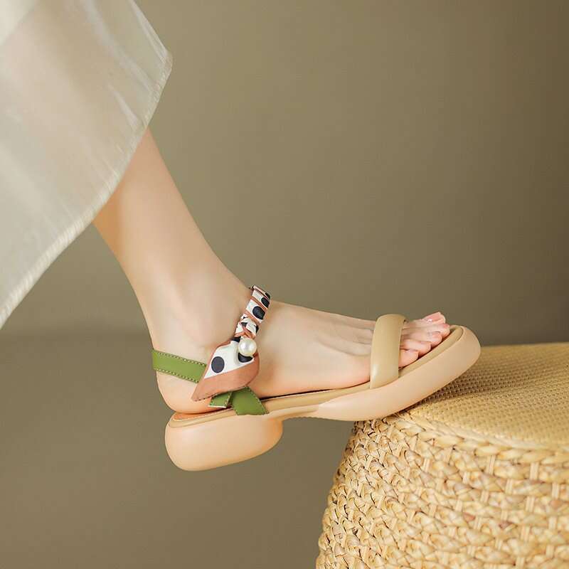 Women's New Open-Toe Sandals with Chunky Heels 2023 Summer Casual Commuter Round-Toe Thick Sole in Apricot Color