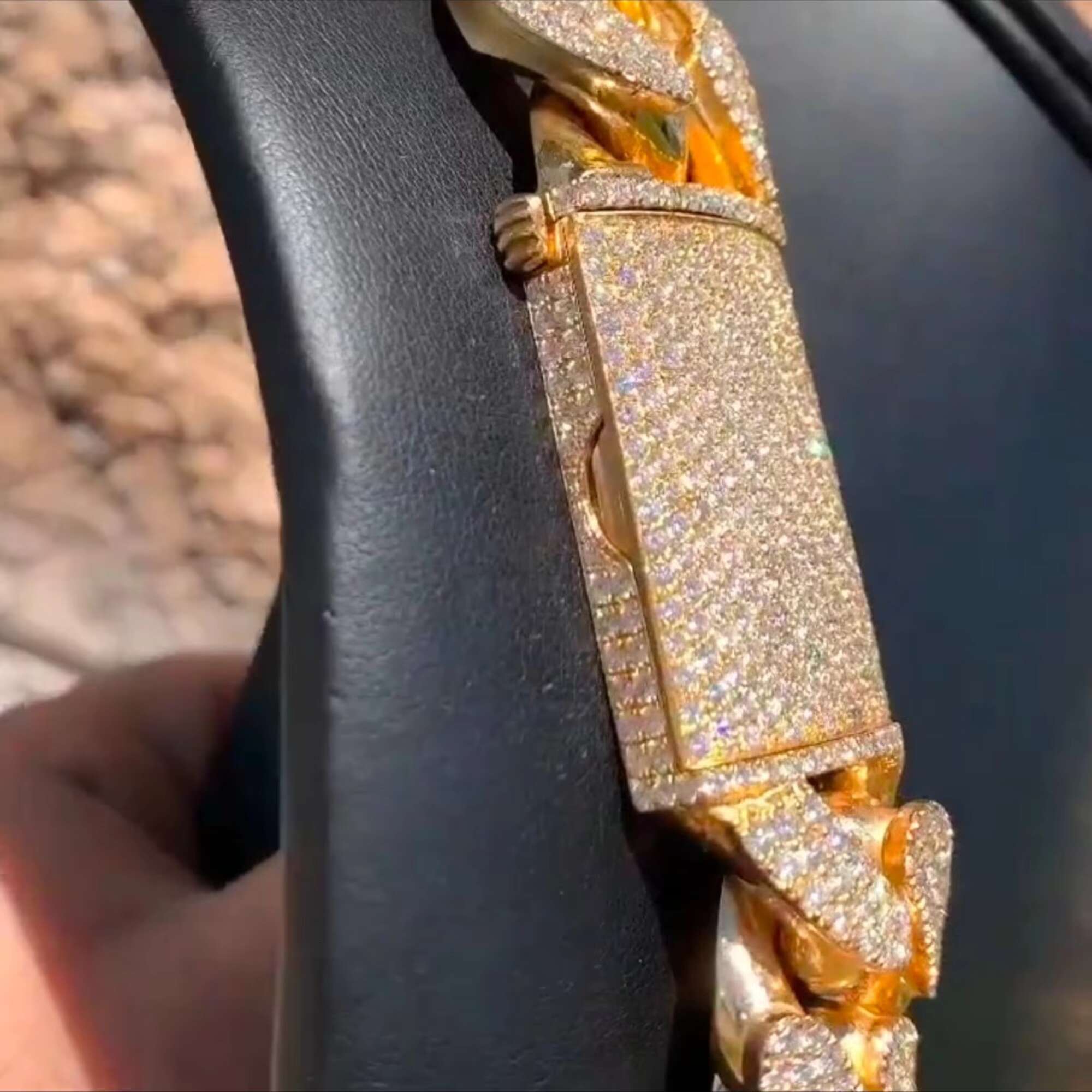 Stylish Rhodium Plated Gold-Tone 24k Vermeil Cuban Links Bracelet Adorned by Flawless Lab-Grown Simulated Stones