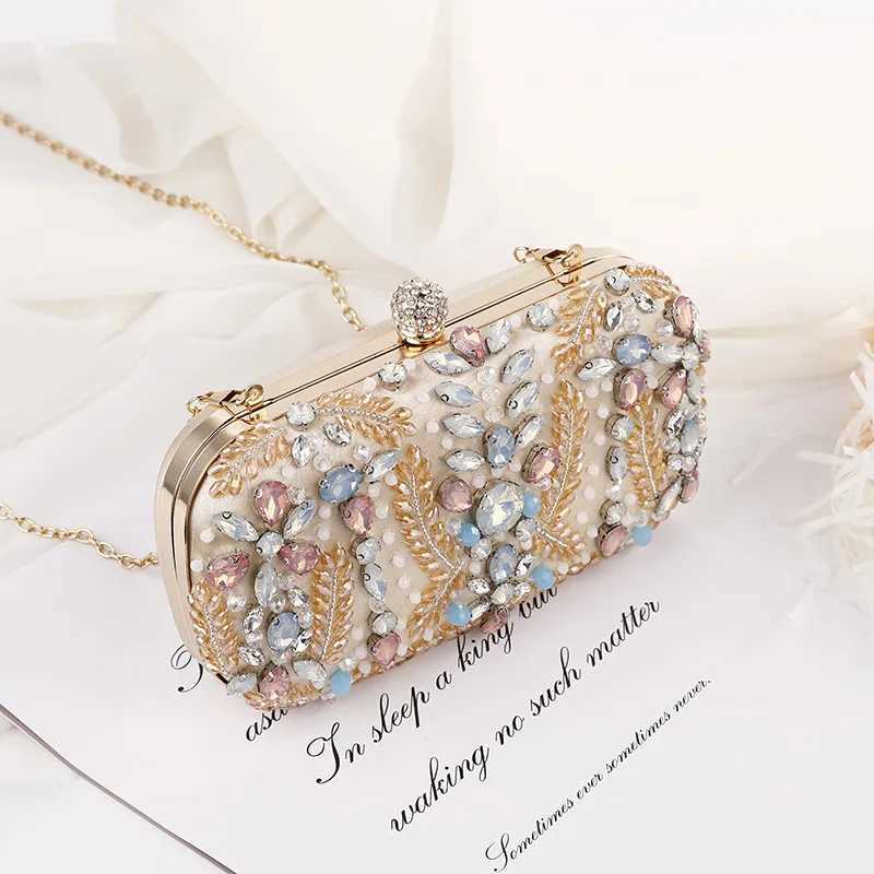 New Champagne Dinner Bag Colorful Rhinestone Handheld Bag European and American Style Womens Evening Dress Bag Storage Bag M250625