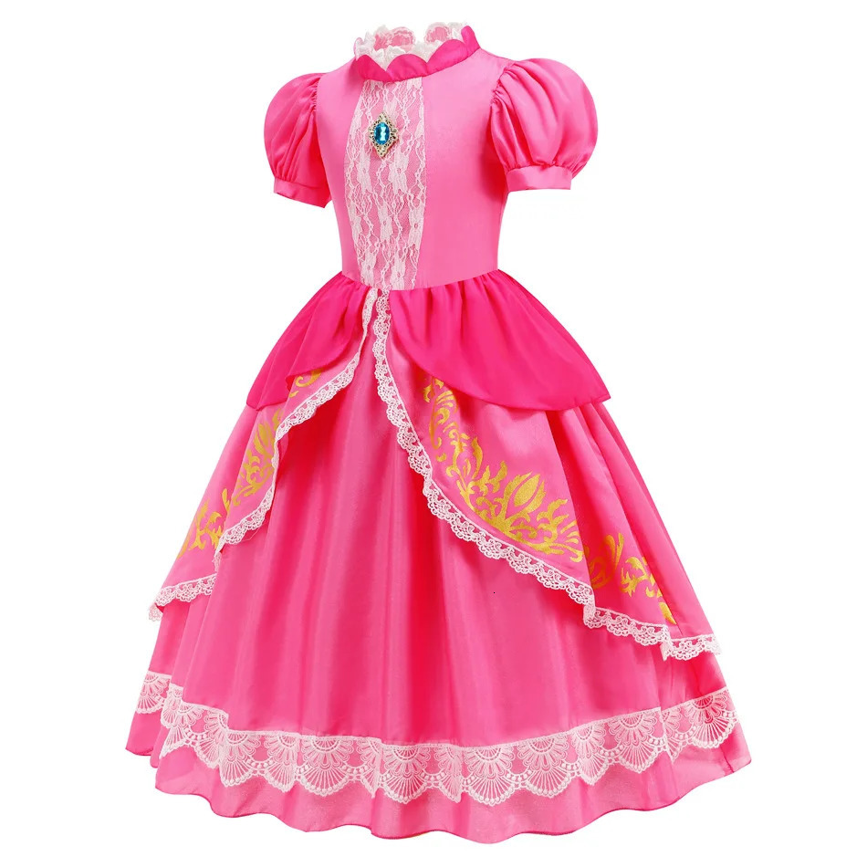 Pumber Bros Video Game Movie Cosplay Girl Peach Dress up Lace Ball Gown Princess Costume Kid Cute Halloween Clothing Dress 2-10Y 250624CJ