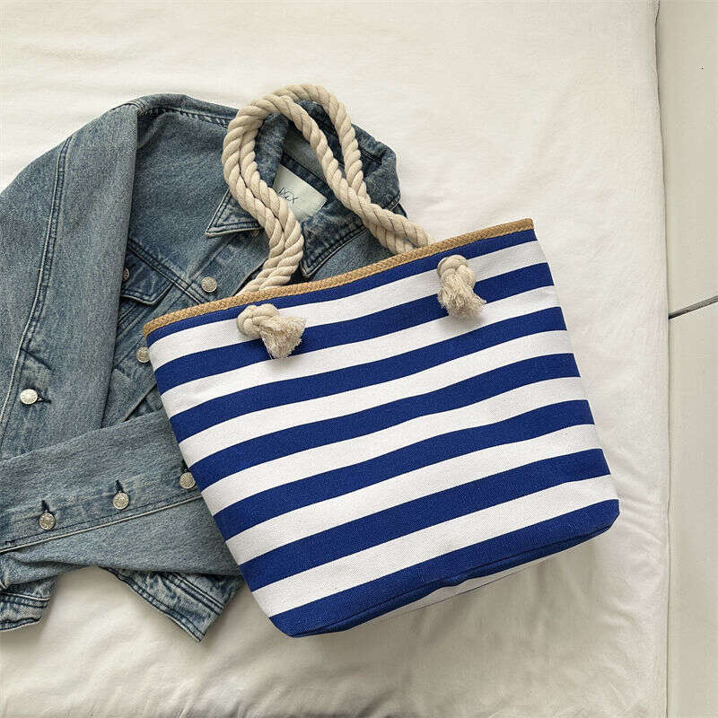 2025 Summer Canvas Tote Striped Mori Girl Style Shopping Eco-friendly Beach Bag