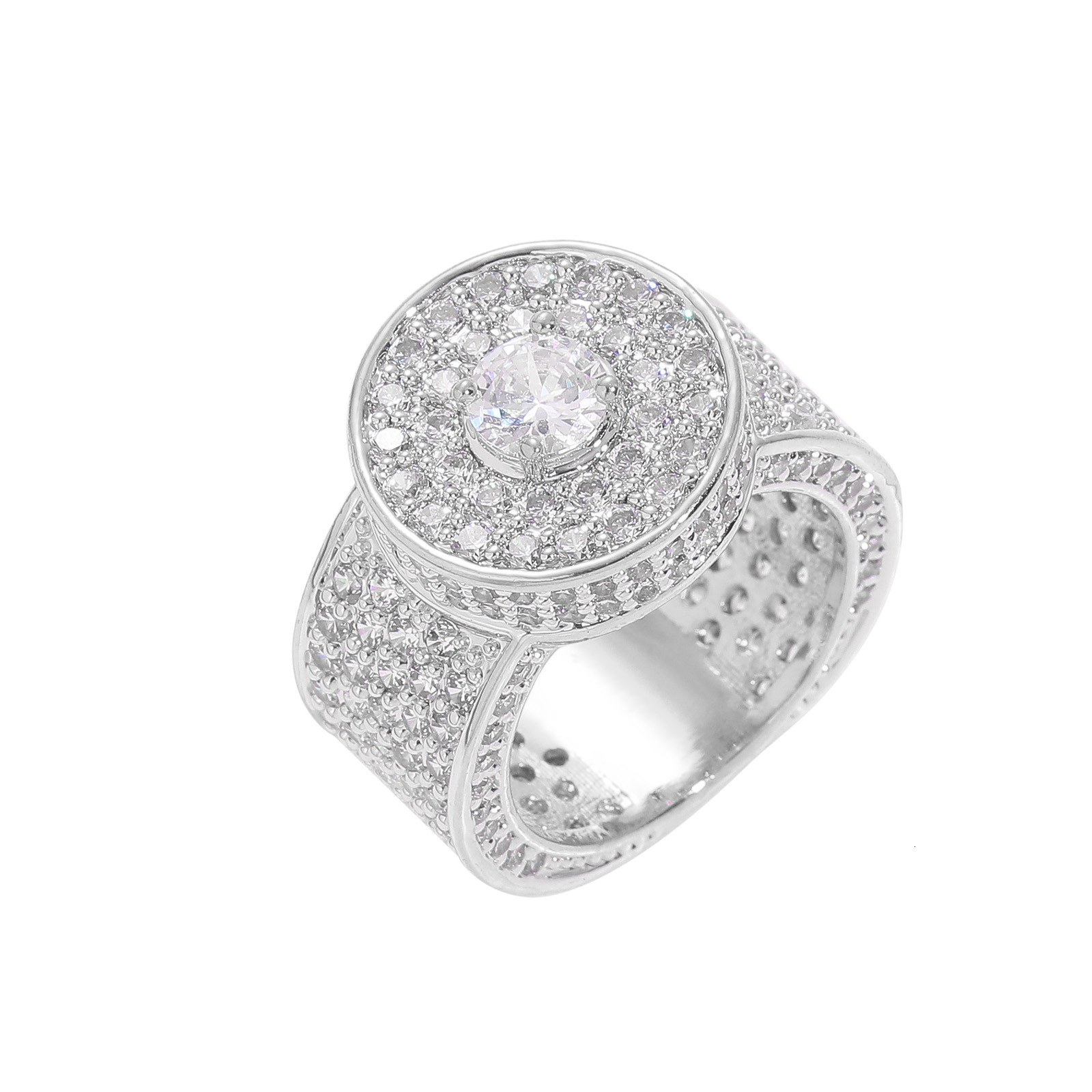 Luxury Moissanite Large Diamond Gold Plated Ring Real Gold Electroplating Hip Hop Full Diamond Ring Passes the diamond tester