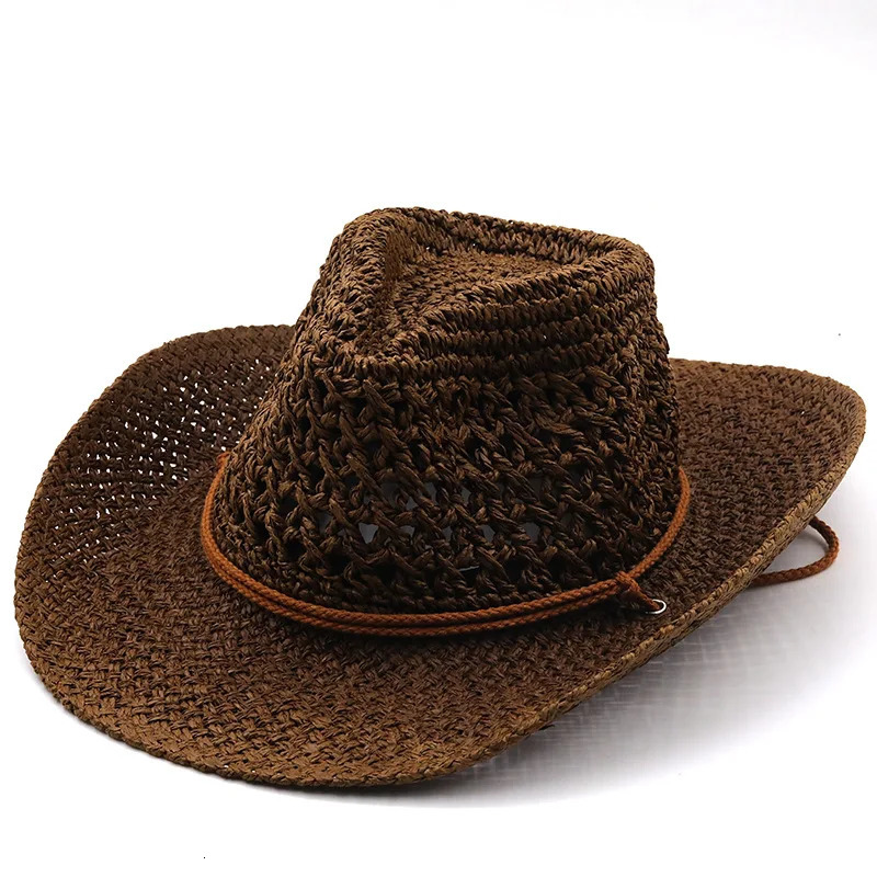Ethnic style hollow out sun shading big eave cowboy hat spring and summer beach hat outdoor sun protection sun hat grass hat 250624