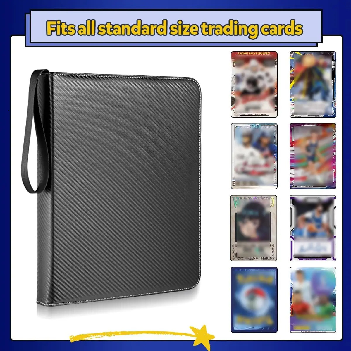 900 Pockets Card Binder Sleeves with Zipper Double Sided Pockets Card Holder Carry Card Case for TCG CCG Card StorageBlack 250624