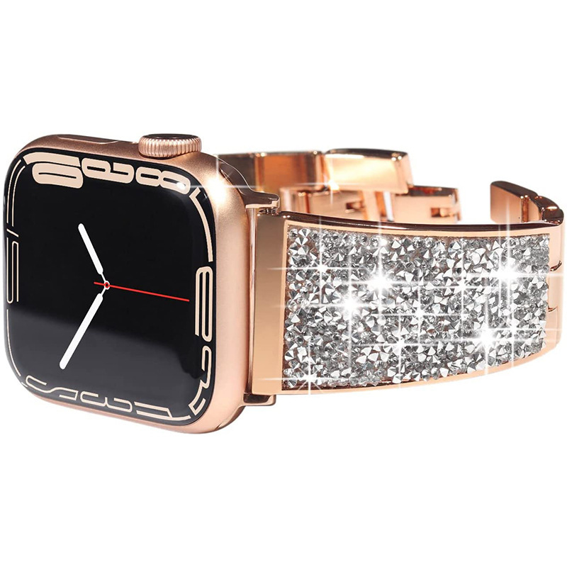 Luxury Diamond Embellished iWatch Band Premium Rhinestone Metal Strap Sparkling Designer Wristband for iWatch Series 1-8 Elegant Glamorous Bling Acces