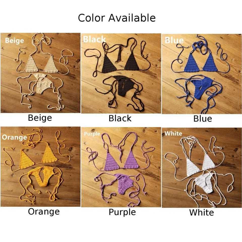 Hand Crochet Bikini Set WomenS Sexy Beach Swimwear Bohemian Swimsuit Cotton Swimming Equipment Sportswear AccessoriesXJ250624