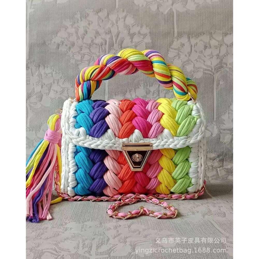 Lady Shoulder Handmade Crochet Woven Bag Fabric Strip Designer Handbag Purses For Women Tote Bags