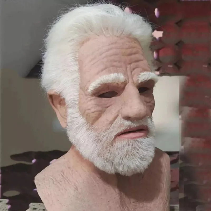Mr White Mask Halloween Old Bald Man Wig Real Cosplay Props Pography Accessories 250625