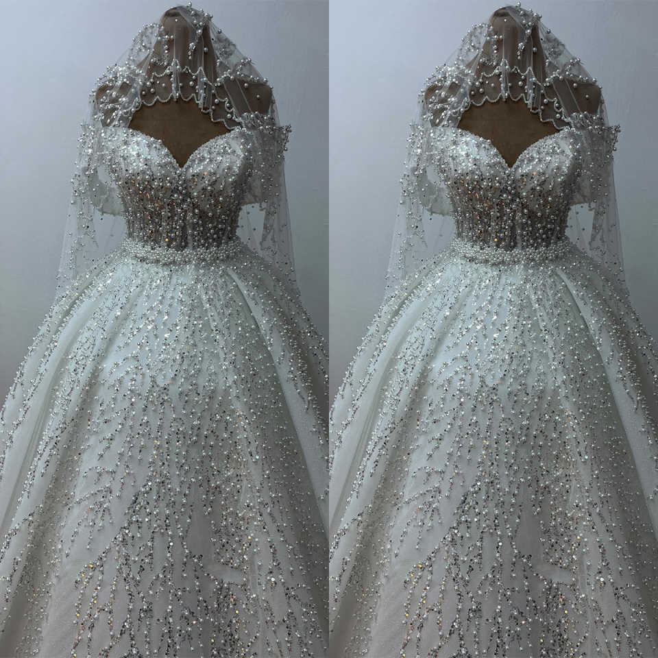 Gorgeous A Line Women Wedding Dress Off Shoulder Sleeveless Bridal Gowns Sequins Pearls Beaded Sweep Train Dress Custom Made vestidos de novia