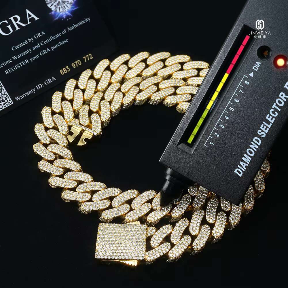 Most Popular Classic Design Hip Hop 18mm 925 Silver Vvs Moissanite Necklace Iced Out Cuban Link Chains for Men