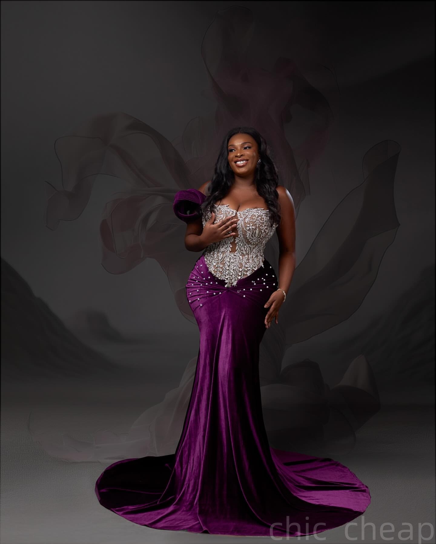 Purple Mermaid Prom Dresses 2025 Velvet Pearls Lace Crystals Evening Formal Party Second Birthday Engagement Gowns Plus Size Dress For Special Occasio