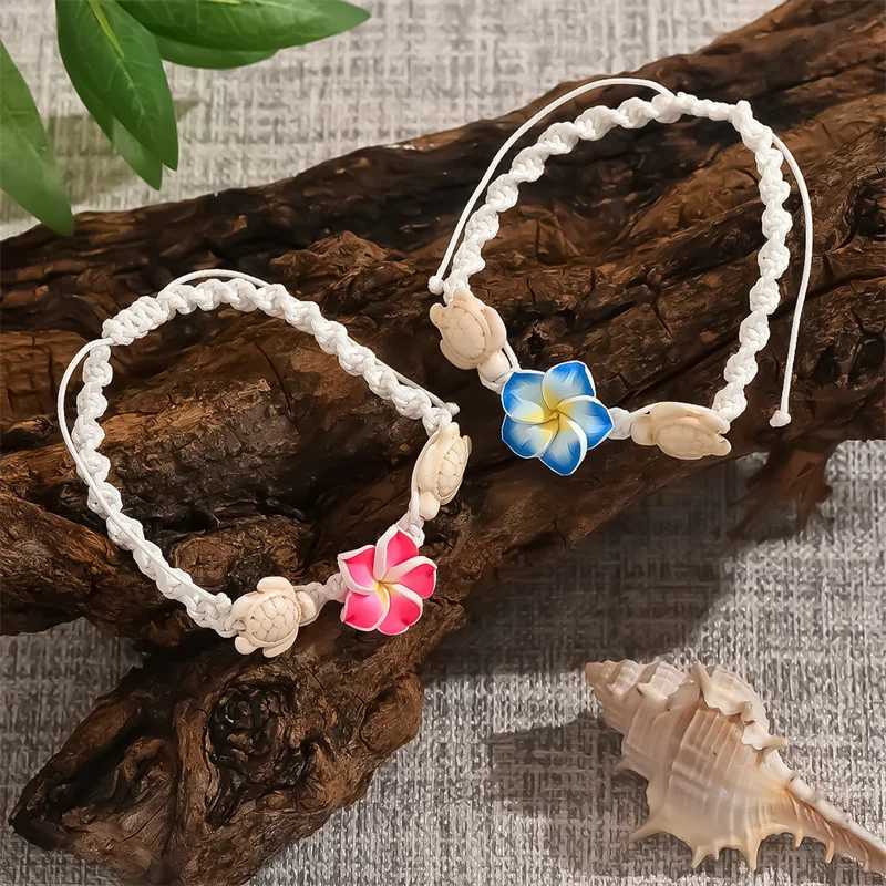 Summer Sweet Flower Woven Rope Handmade Anklets for Women Ocean Beach Starfish Shell Turtle Charm Bracelet On Leg Foot Jewelry U250624