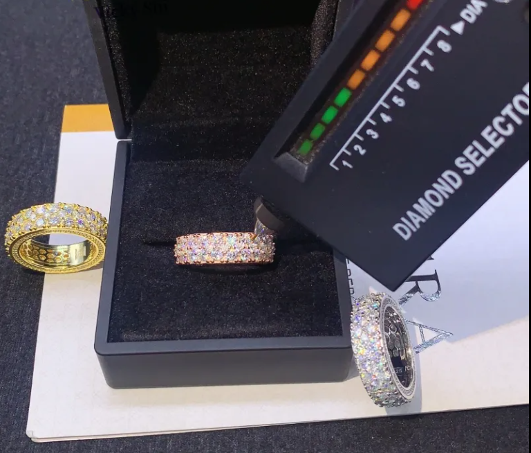 Silver 925 Jewelry Ring Iced Out Two Rows VVS Moissanite Ring Men Hip Hop Rings GRA Certificated