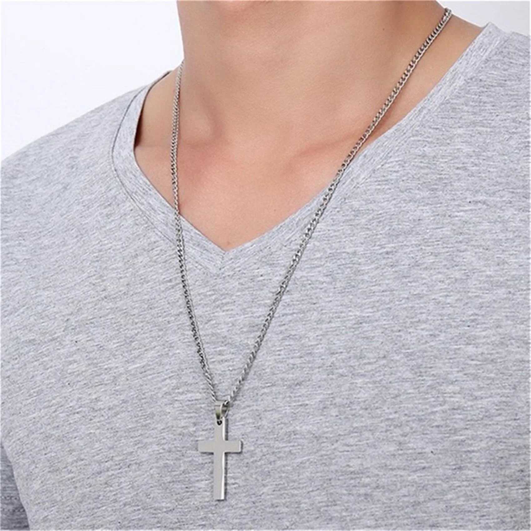 Fashion Stainless Steel Cross Pendant Necklace Unisex Punk Hip Hop Link Chain Charm Jewelry for Boys Girls Cool Gift V250625