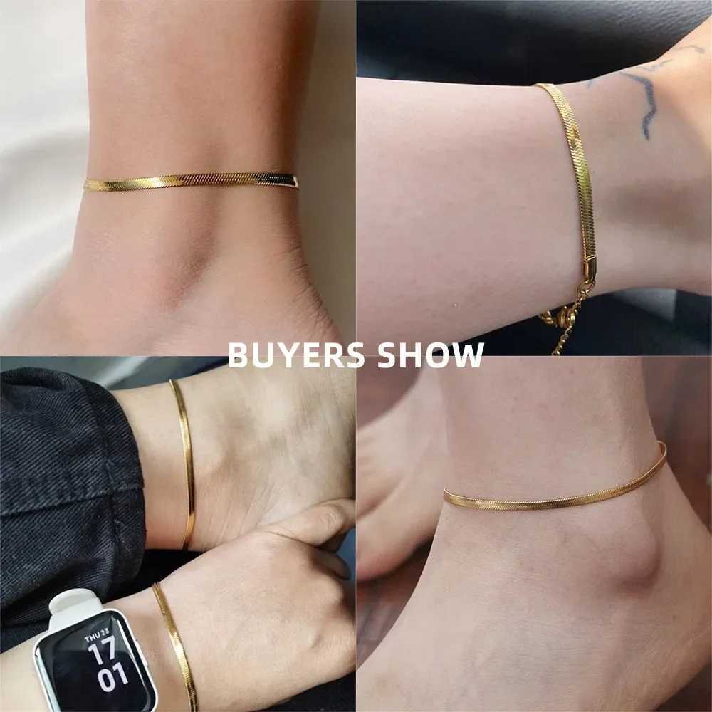 Teamer Snake Chain Anklet 3MM Stainless Steel Adjustable Chain Anklet Gifts for Women Girls Beach Jewelry Accessories U250624