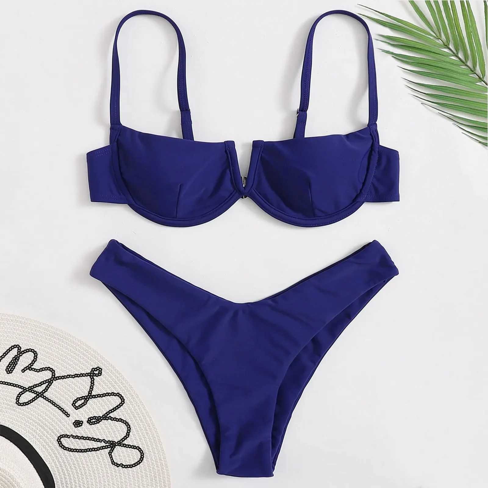 WomenS Bikinis Trend 2025 WomenS Summer Fashion Steel Push Up Two Piece Swimsuit Sexy Bikini SolidXJ250624