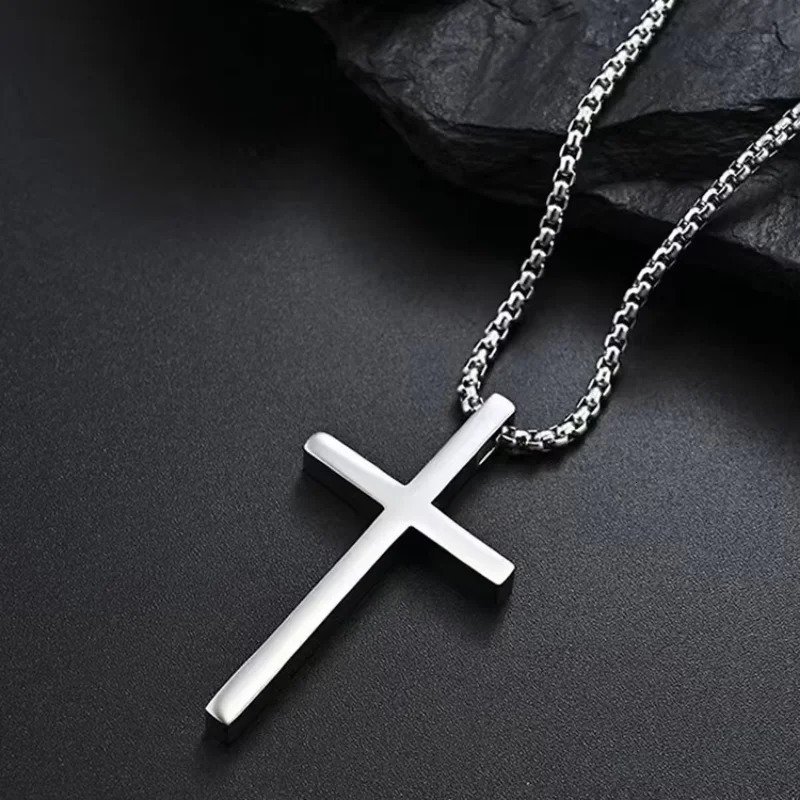 Waterproof Stainless Steel Cross Necklace for Men WomenSilver Color Never Fade Metal Pendant CollarsCasual Unisex Jewelry Gift 250625