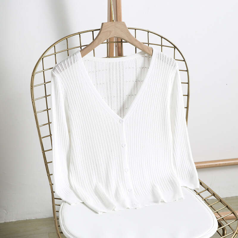 Ice Silk Hollow Cardigan for Women, Thin Knitted Outerwear, Korean Style Sun Protection Shirt, Summer New Shawl
