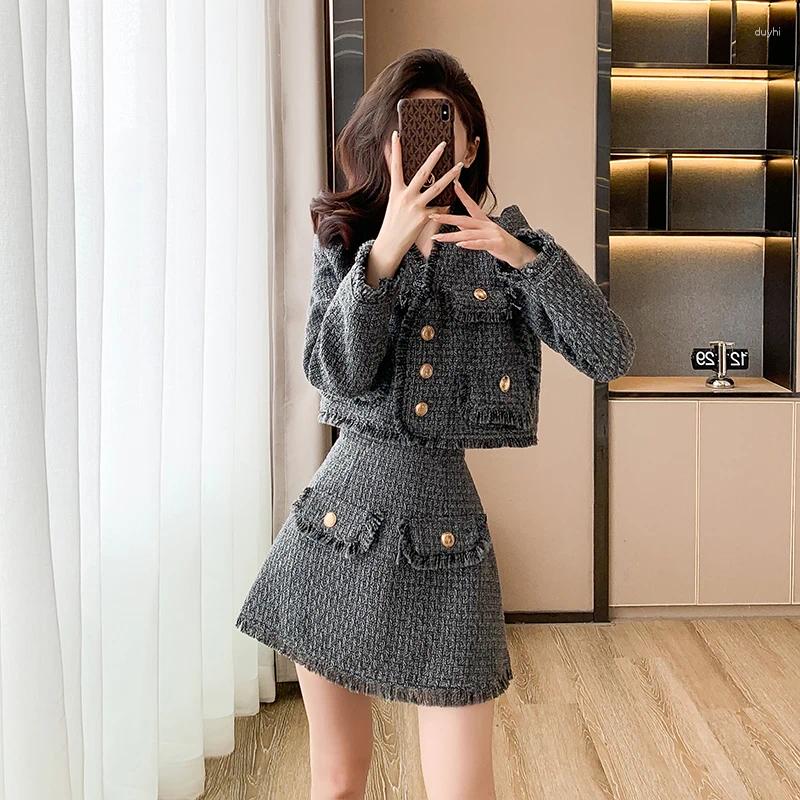 Two Piece Dress Autumn/Winter Designer Woolen Two-Piece Set Short Tweed Jacket With High-Waist Skirt For Modern Elegance High Quality