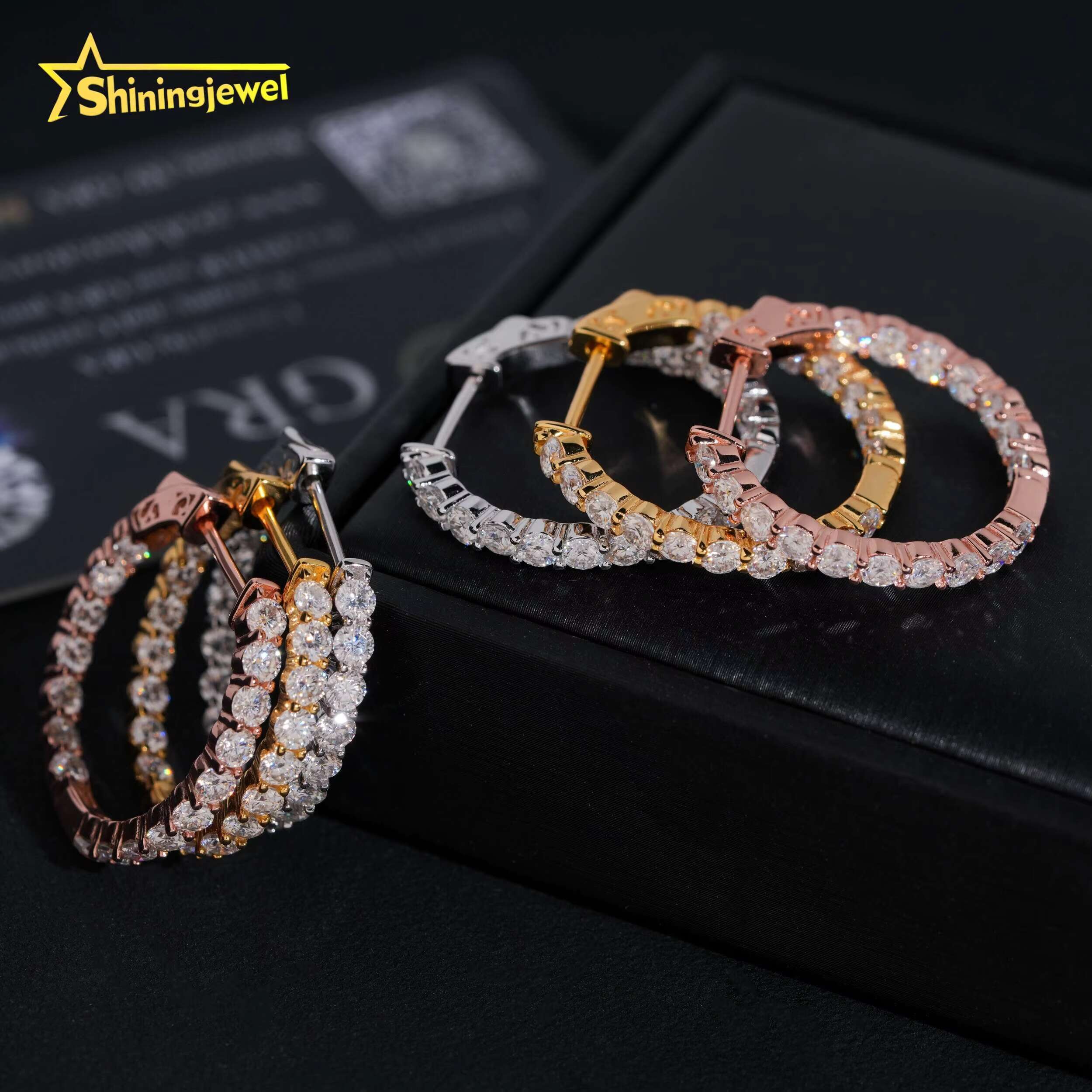 Hip Hop Jewelry 925 Sterling Silver Gold Plated VVS Moissanite Earrings GRA Certificated Women Iced Out Diamond Hoop Earrings