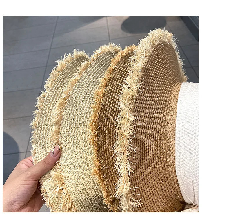 Womens casual ribbon straw hat Vintage tassel sun hats Visor cap for cycling fishing travel outdoor Sun girls 250624