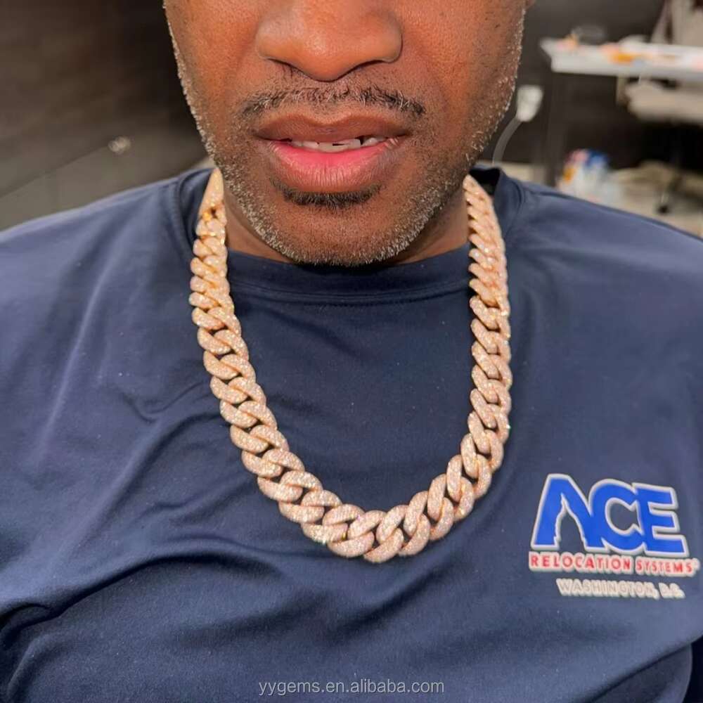 Full Iced Out 22mm 5rows Cuban Link Chains Rose Gold Plated Solid 925 Silver Pass Diamond test VVS Moissanite Chain for Men