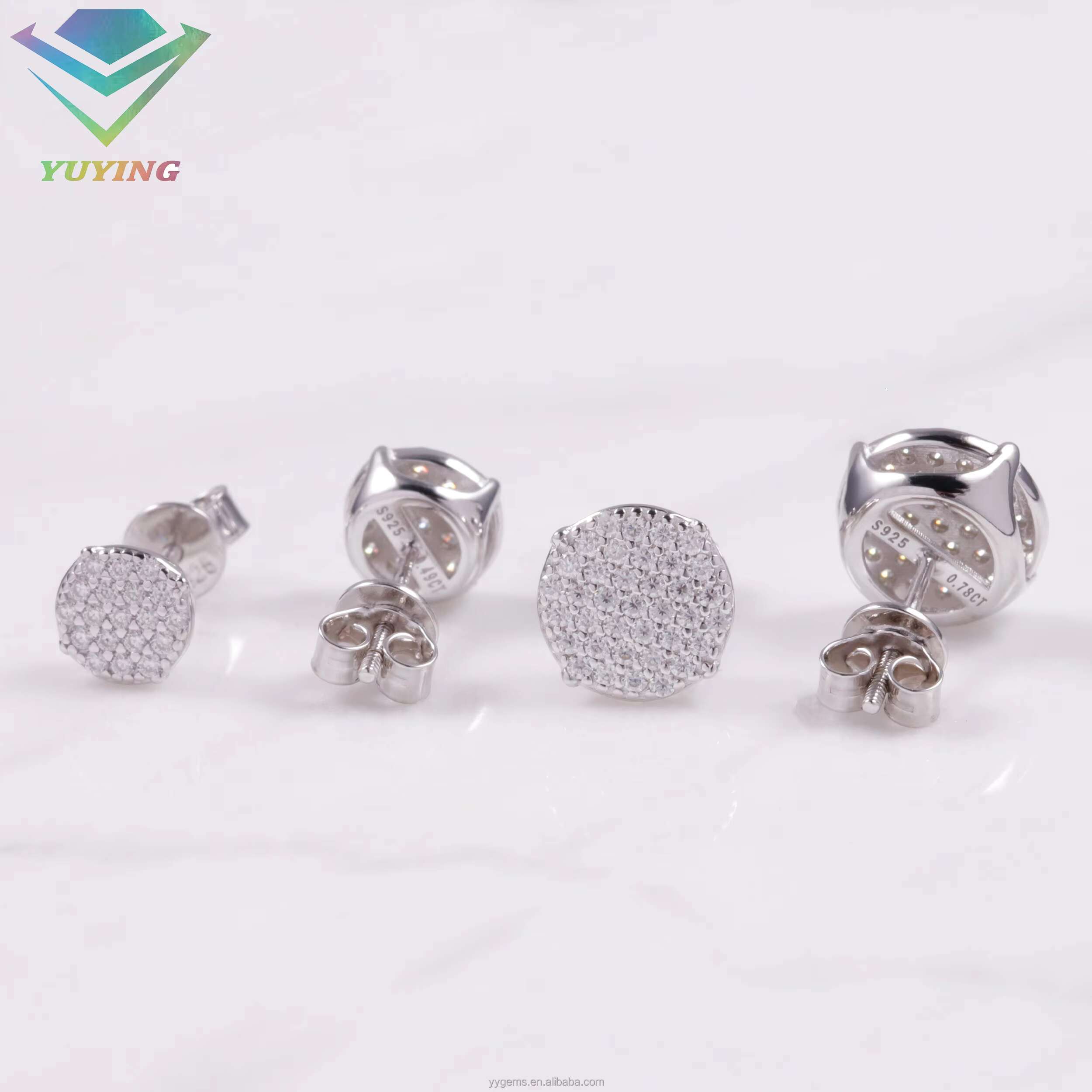 Wholesale Price S925 Sterling Silver Round Earrings Fashion Jewelry Iced out Moissanite Stud Earrings For Women Stud