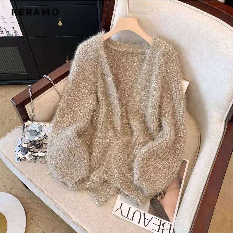 Women Solid Color Knitting Long Sleeve V-Neck Cardigans 2024 Winter ashion Casual Single Breasted Warm Wool Sweater