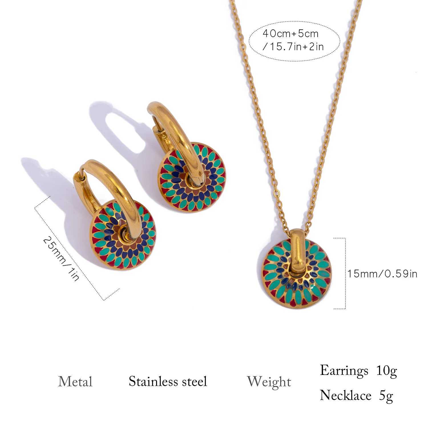 18K Gold Plated Stainless Steel Painted Daisy Jewelry Set for Women Boho Floral Earrings Necklace Hypoallergenic Summer Gift X250625