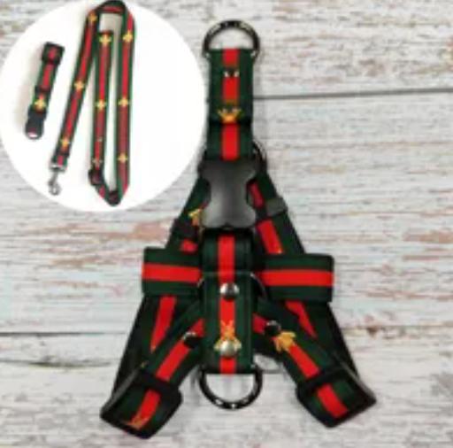 Nylon Dog Collars Leashes Set Designer Dog Leash Harnesses Embroidery Bee Pet Collar and Pets Chain for Small Medium Large Dogs