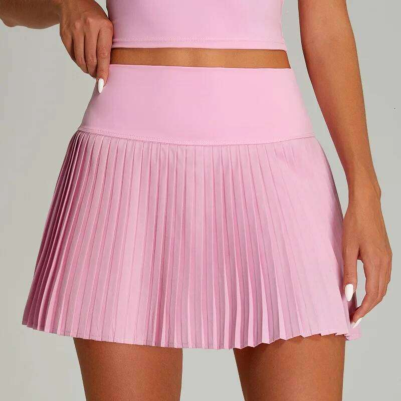 Fashion High Waist Pleated Sports Women Outdoor Fiess Fake Two Pieces Tennis Pants Anti-Glare Yoga Skirt