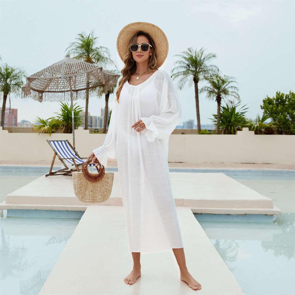 New Butterfly Dance Style Backless Kaftan Round Neck Deep V Large Open Back Bikini Cover-Up B5