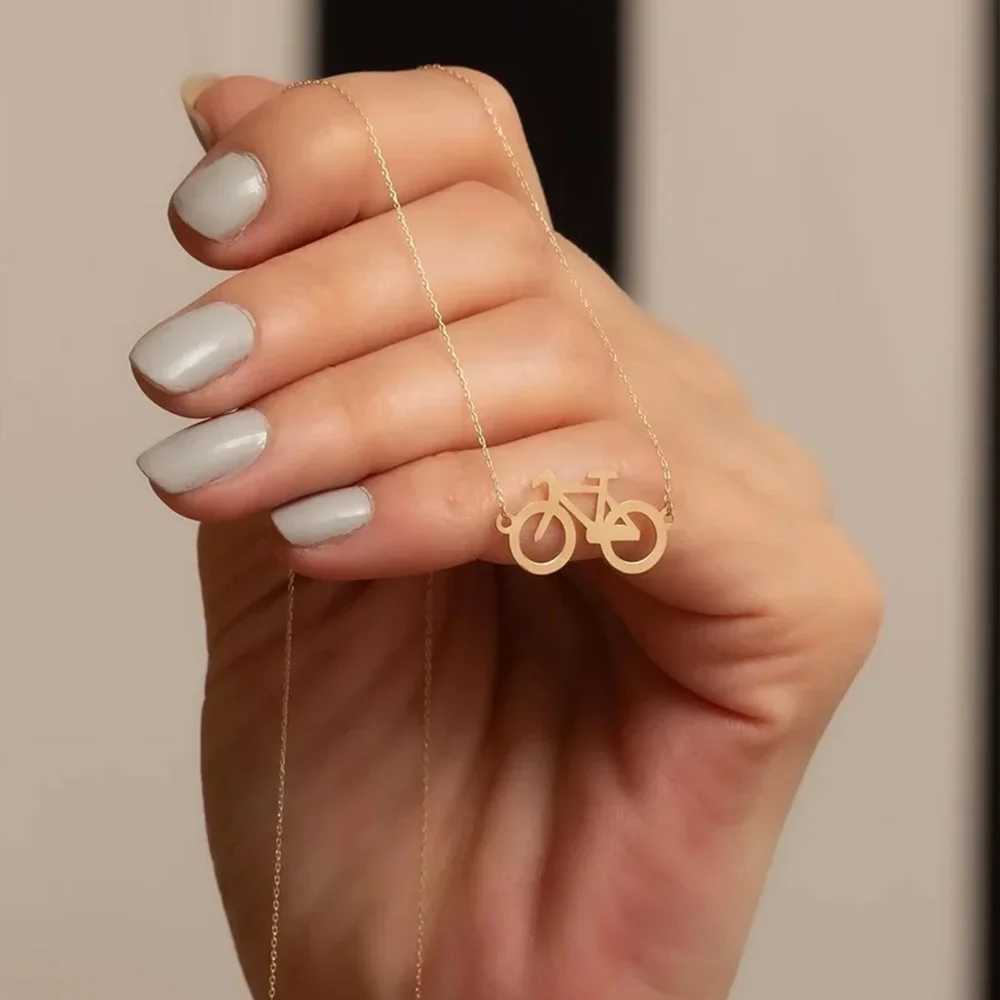 Stainless Steel Necklace For Women Men Classic Bicycle Gold Color Choker Pendant Necklace Engagement Jewelry V250625