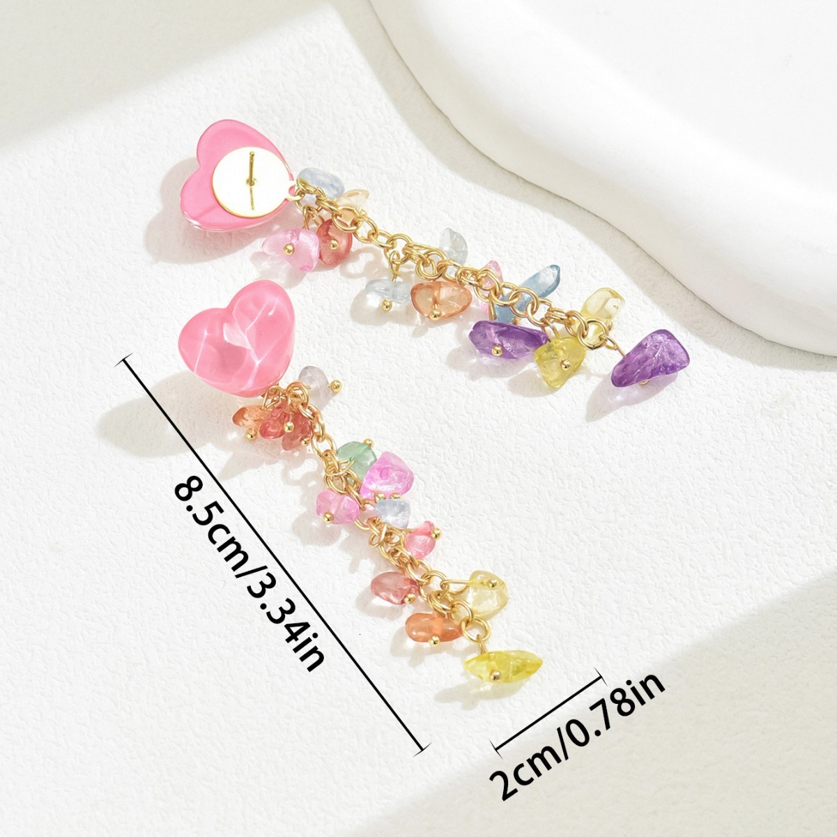 Forest Style Fresh Sweet Japanese And Korean Heart For Women Simple Corful Crystal Inlaid Tassel Stud Earrings