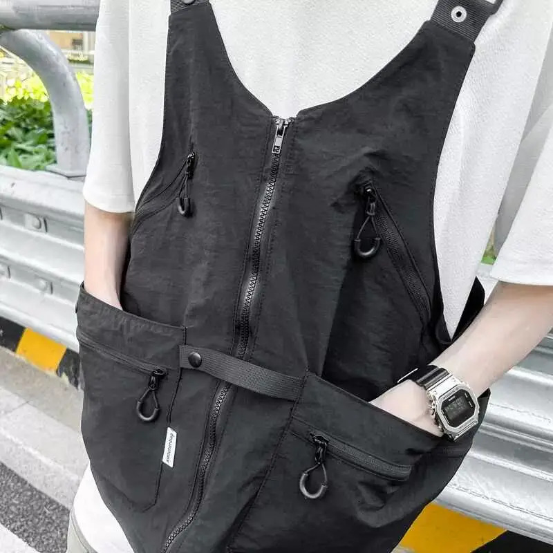 2024 Multifunction Tactical Hip Hop Techwear Cargo Vest Men Women Outdoor Camping Dualuse Variable Backpack Waistcoat 250617