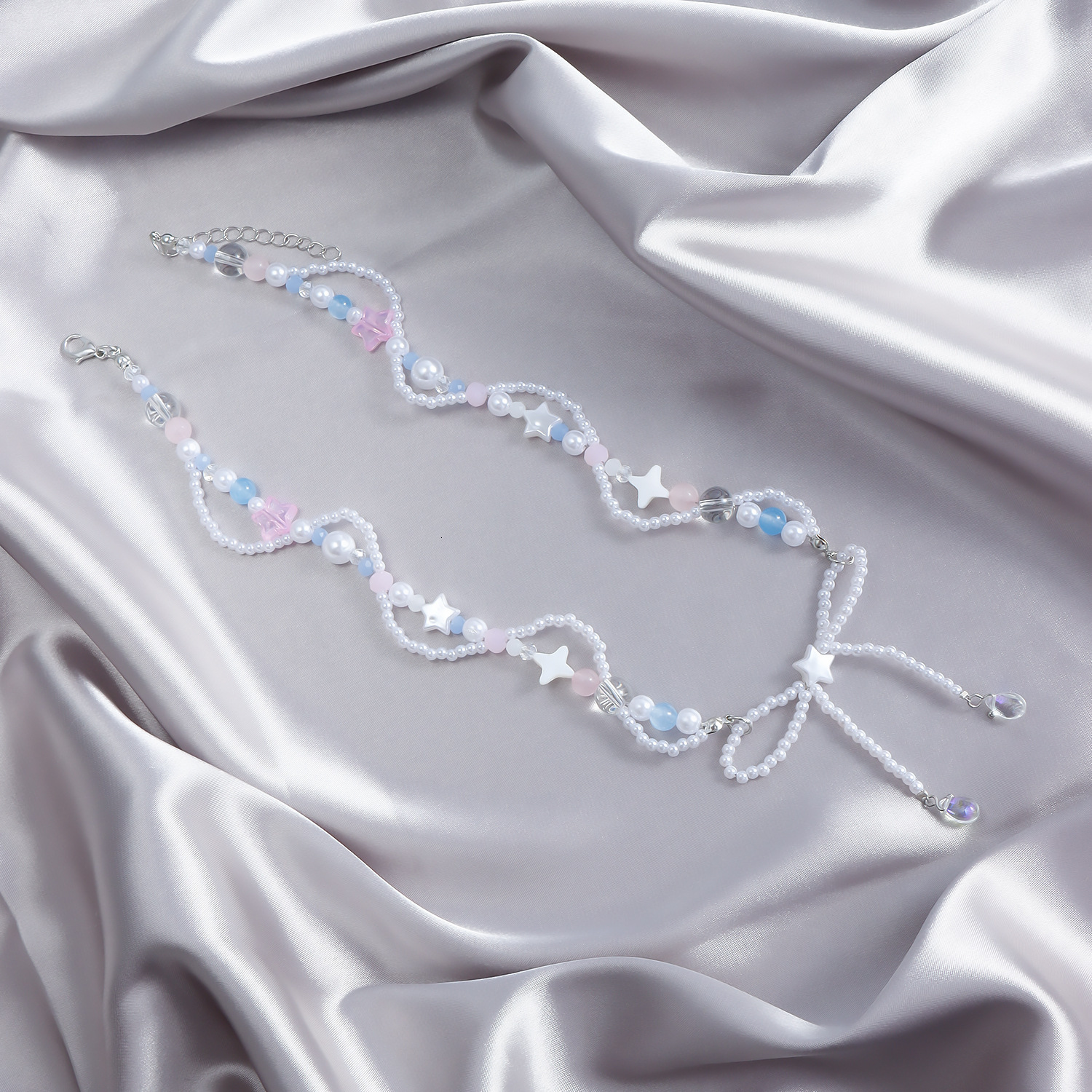 New High Gloss Imitation Pearl Necklace Fresh Sweet Versatile Clavicle Chain Bowknot Star Jewelry Jewelry for Women